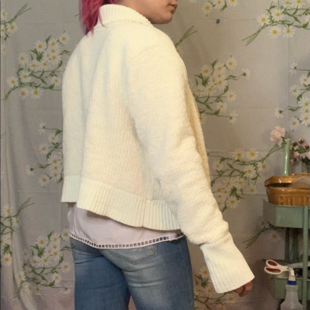 Josie Natori off white creme cozy chenille open front cardigan sweater - Picture 2 of 7